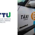Taxistas do Recife que não pagam IPTU da capital não conseguem fazer recadastramento e nem solicitar declarações logo da CTTU + lateral de um táxi