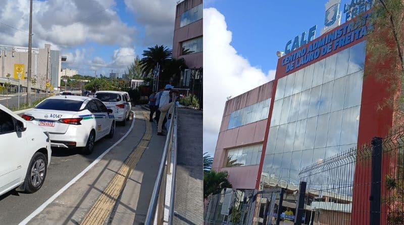 manifestação de taxistas em frente ao CALF de Lauro de Freitas