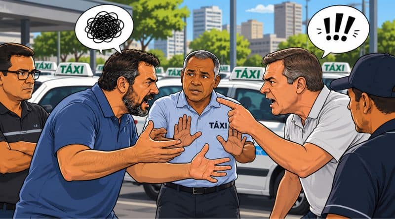 Imagem ilustrativa mostra conflito entre taxistas no ponto de táxi